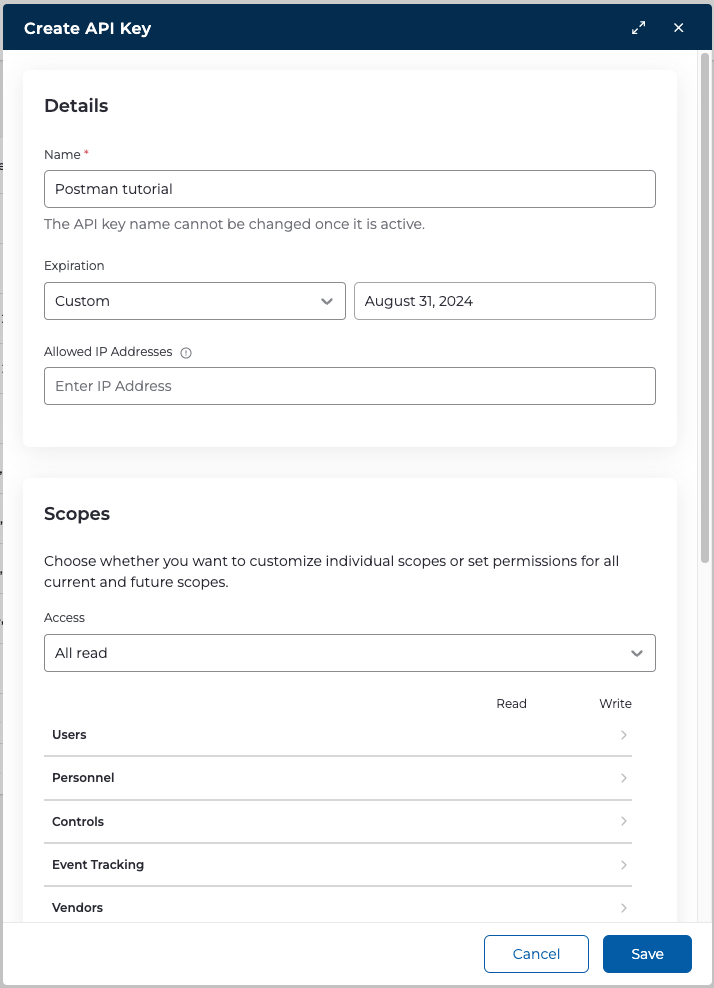 Creating an API key in Drata
