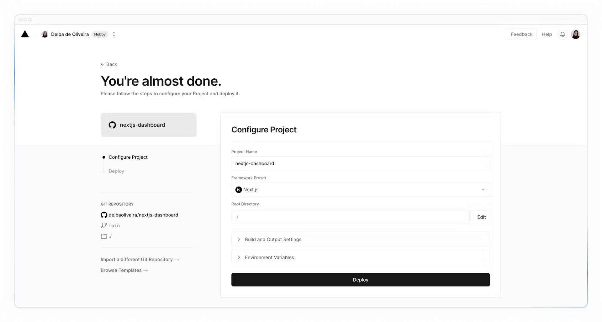 Name your project and Deploy