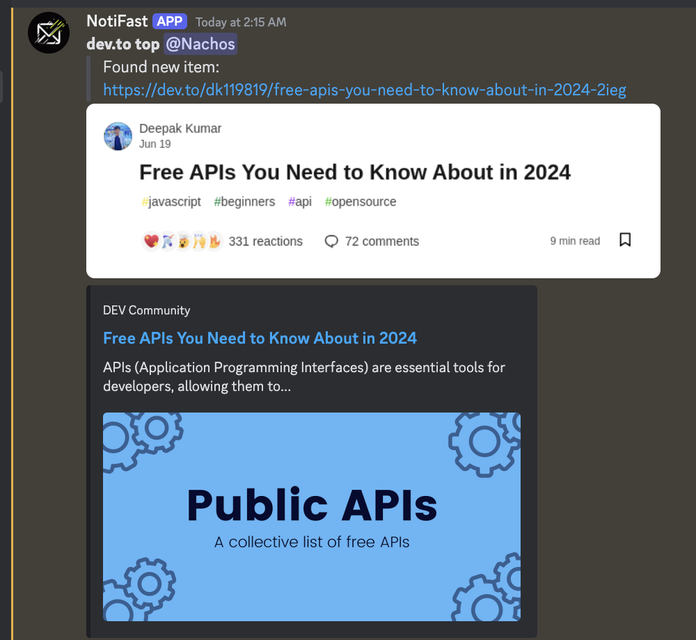 New item notification example