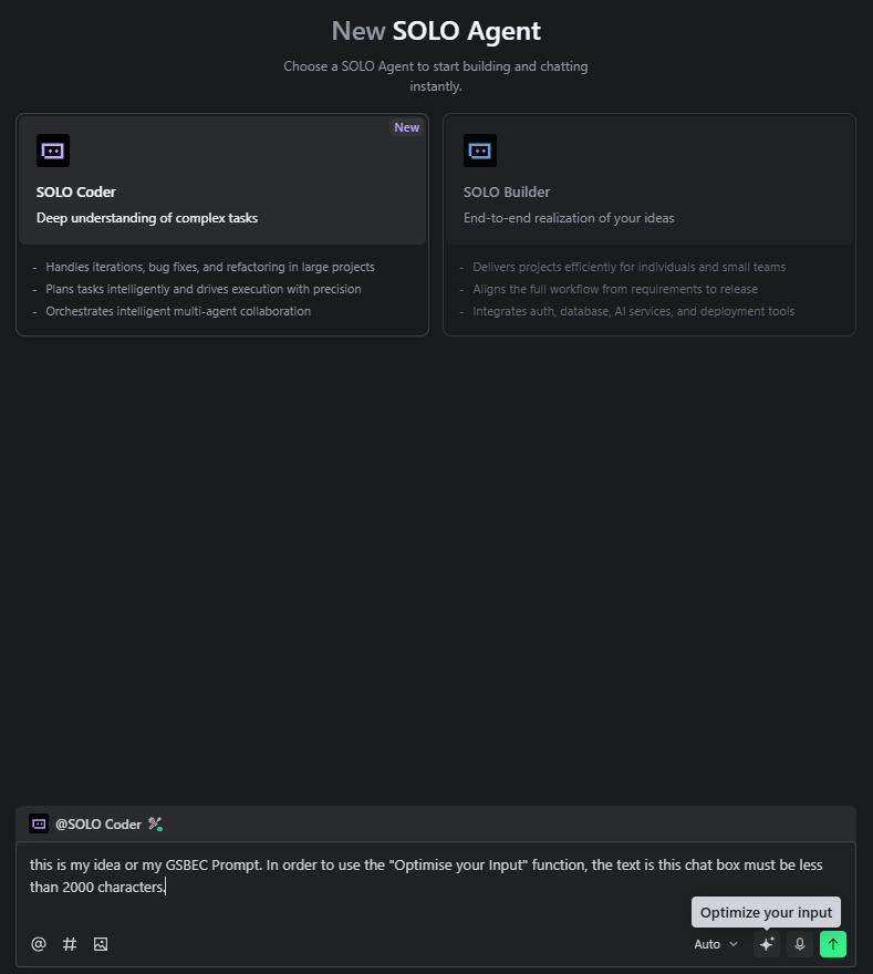 Trae AI 界面 – 已高亮“优化你的输入”按钮
