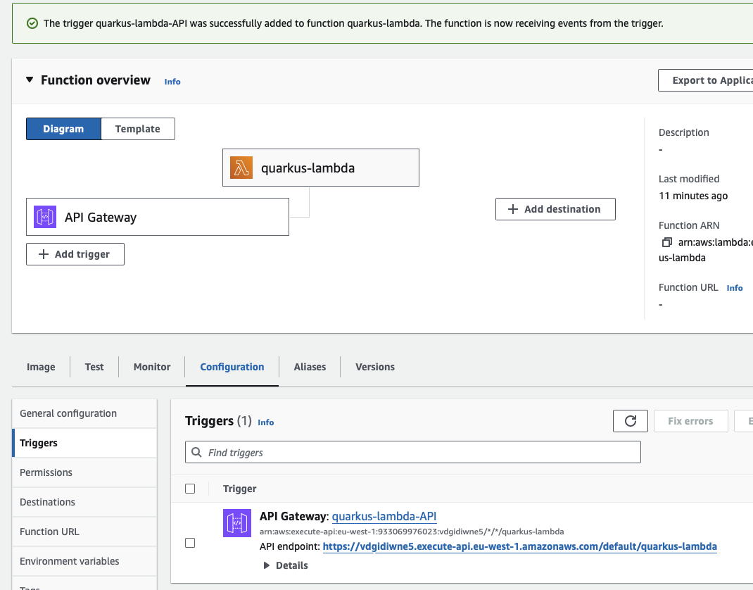 Lambda function trigger created