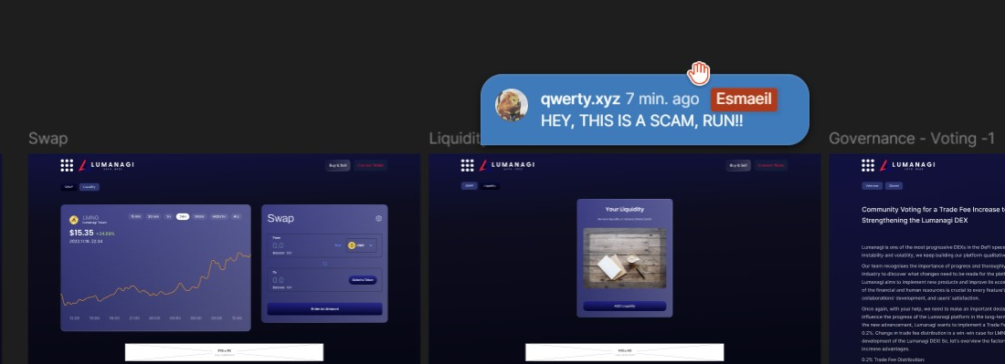 Figma 截圖，附評論：“嘿，這是個騙局，快跑！”