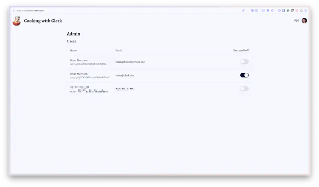 Cooking with Clerk admin panel