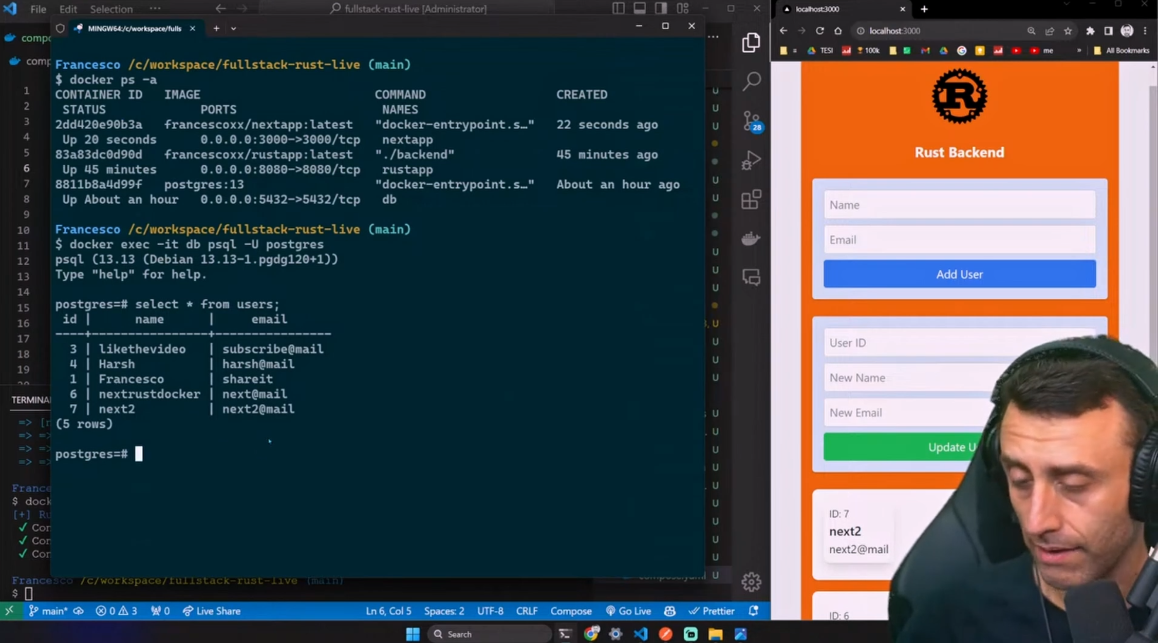 Build a FULL STACK Web app with Rust API, Next.js 14, Serde, Postgres, Docker, docker Compose