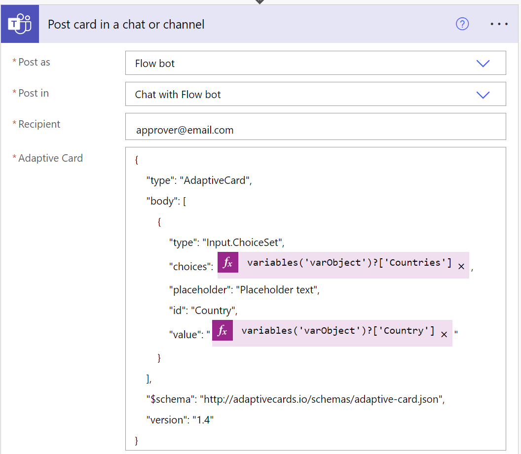 Power Automate - Adaptive Card Message