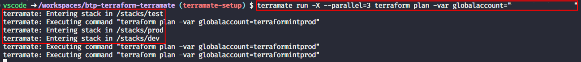 Terramate run parallel console output