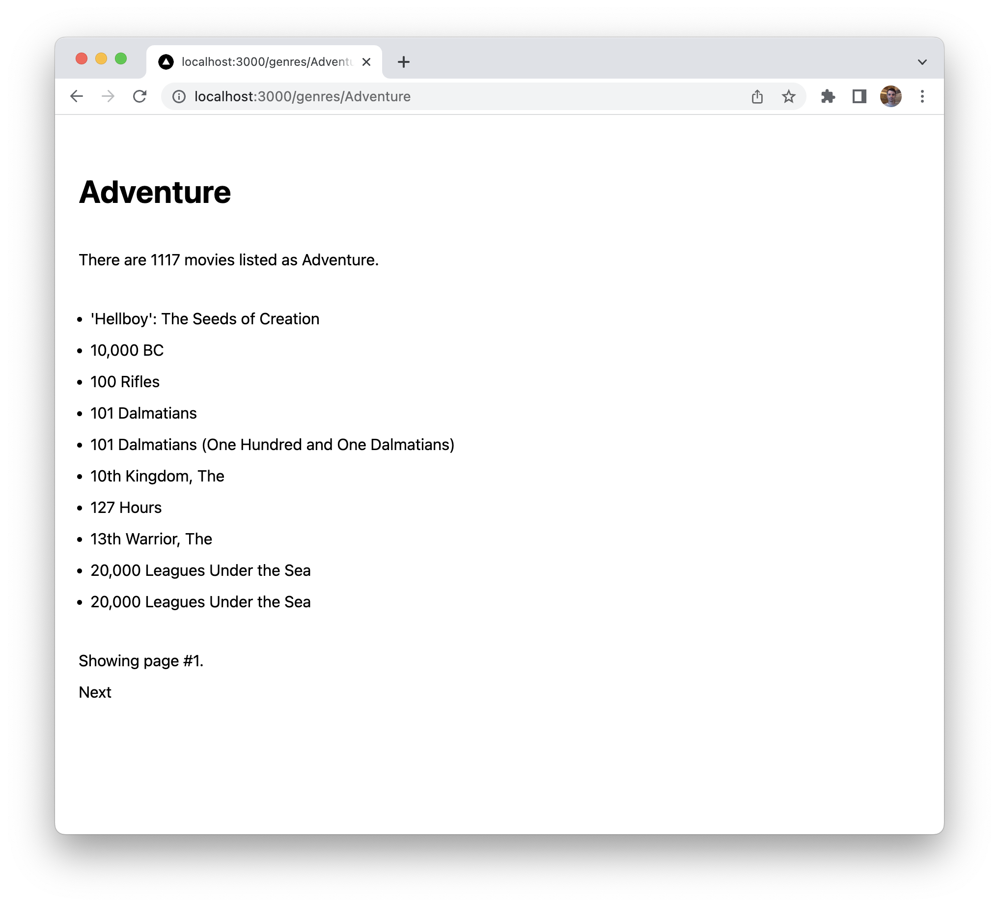 A list of Movies in the Adventure genre