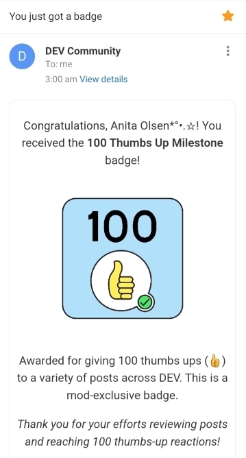 The 100 Thumbs Up Milestone badge