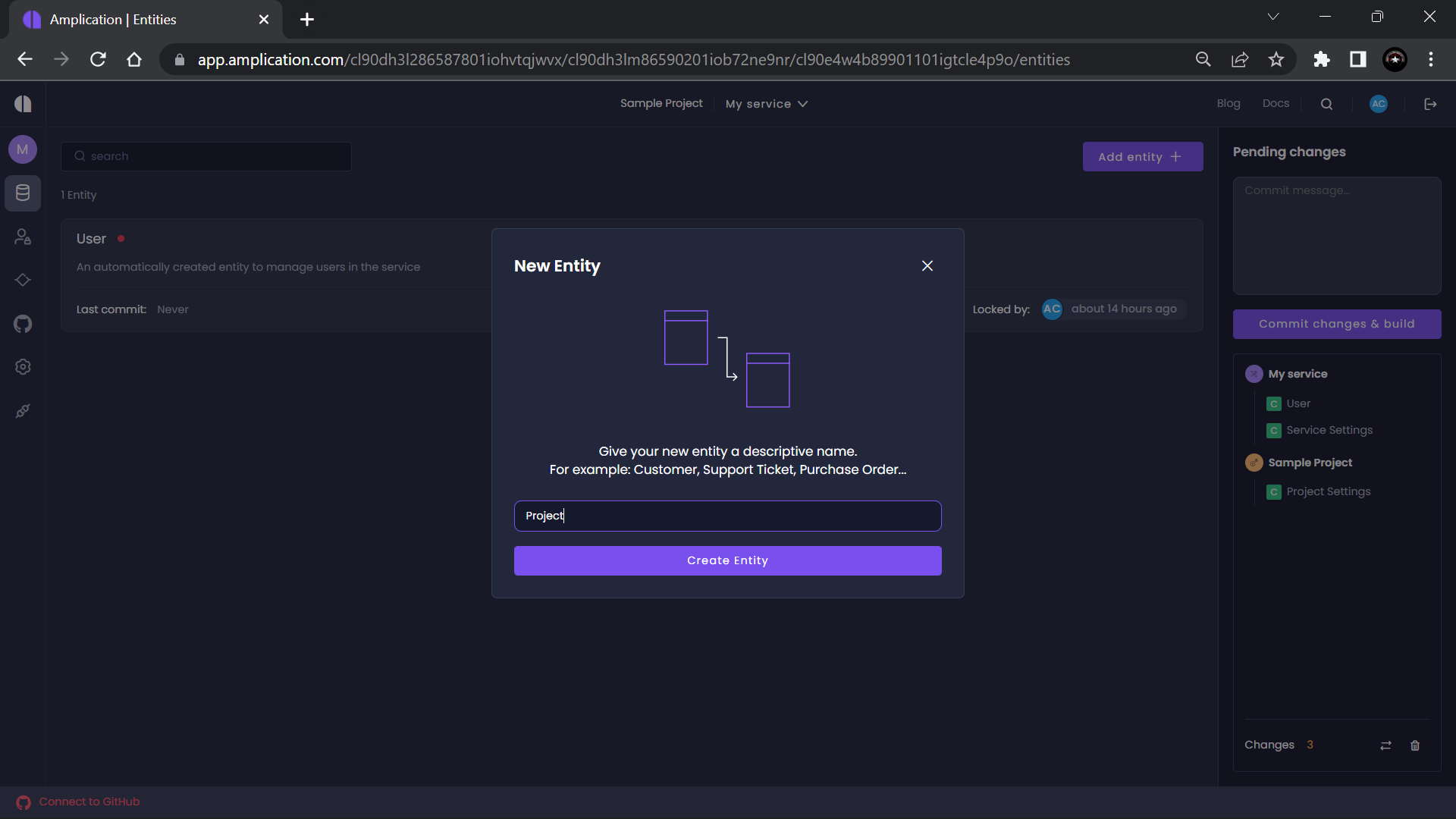 Create Entity dialog