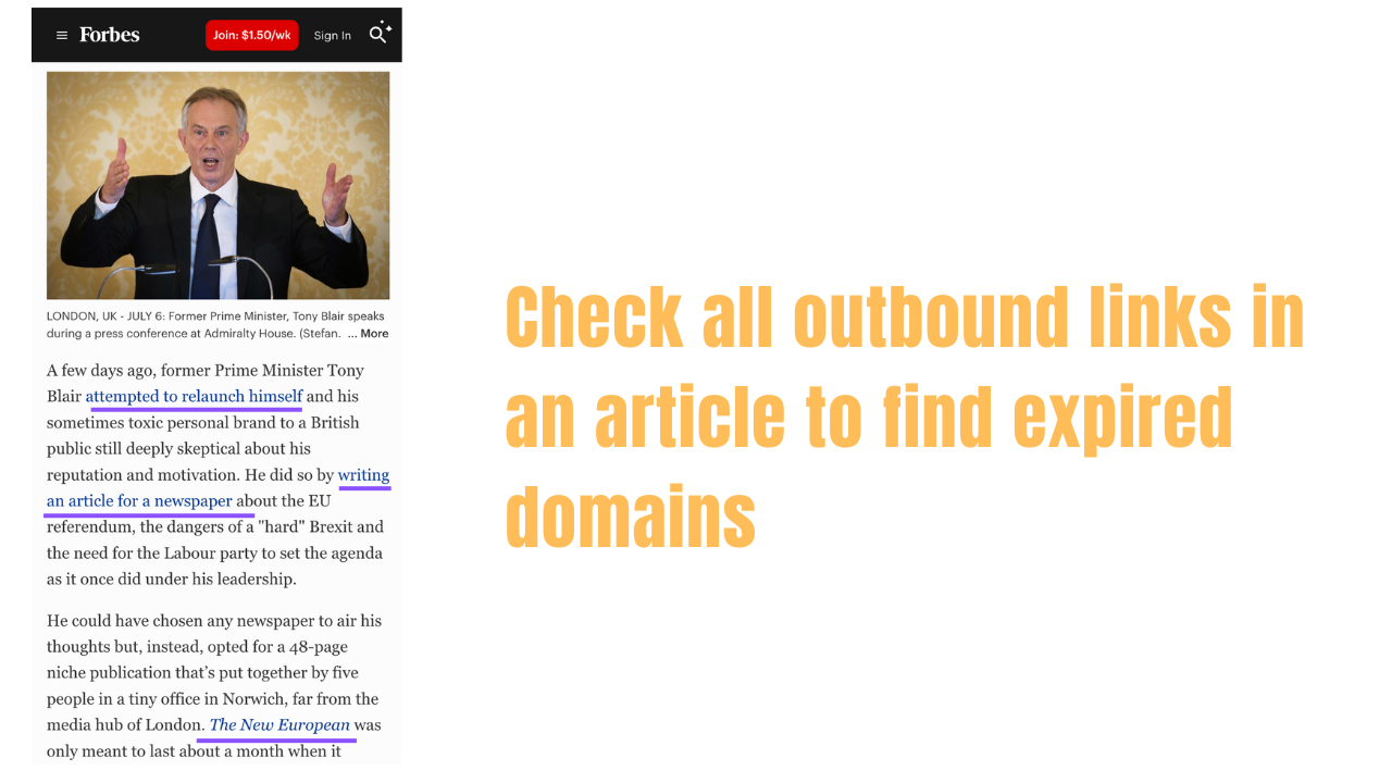 Check all outbound links from an article on Forbes
