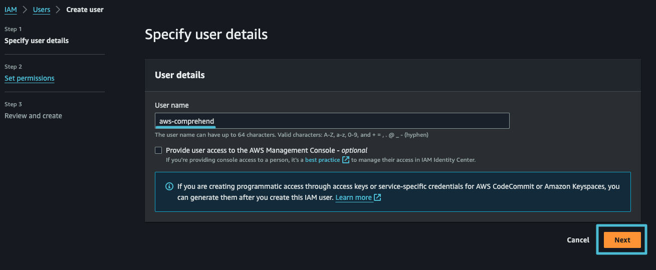 Specifing a name for the user