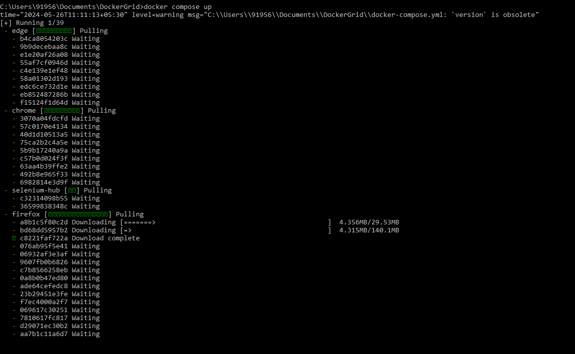 Running docker compose up -d command