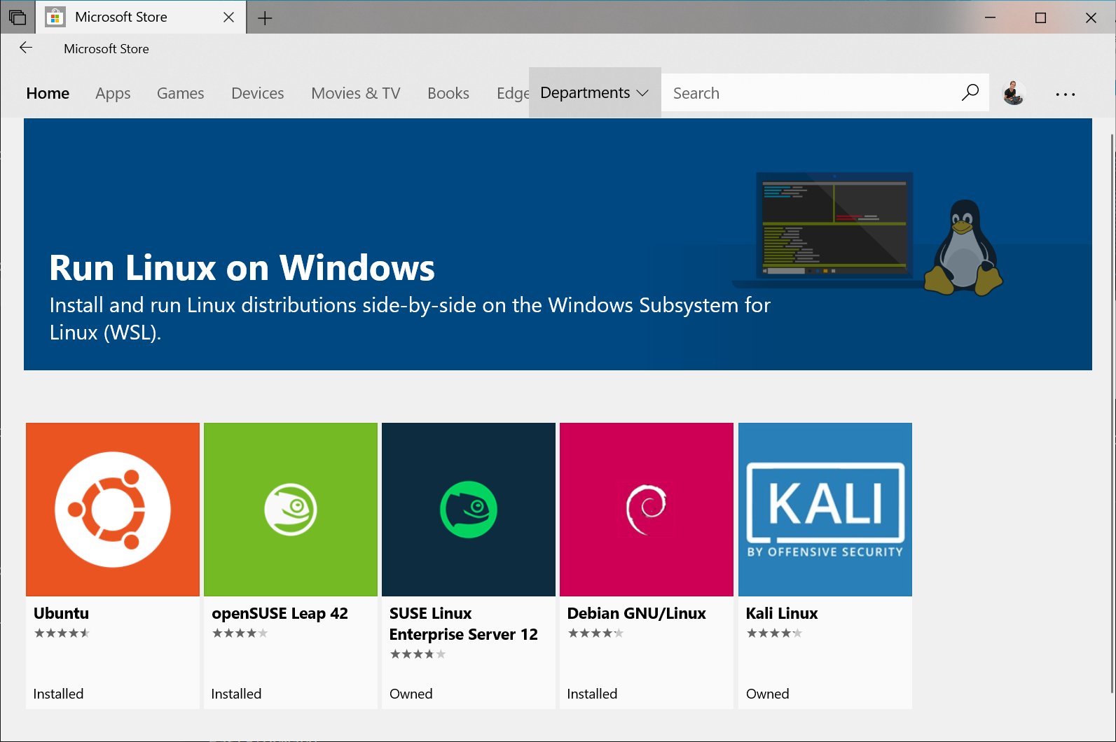 Linux's distributions available for WSL