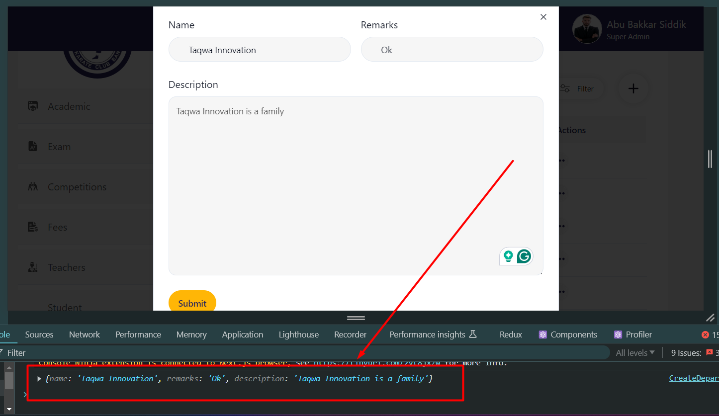 after submit console