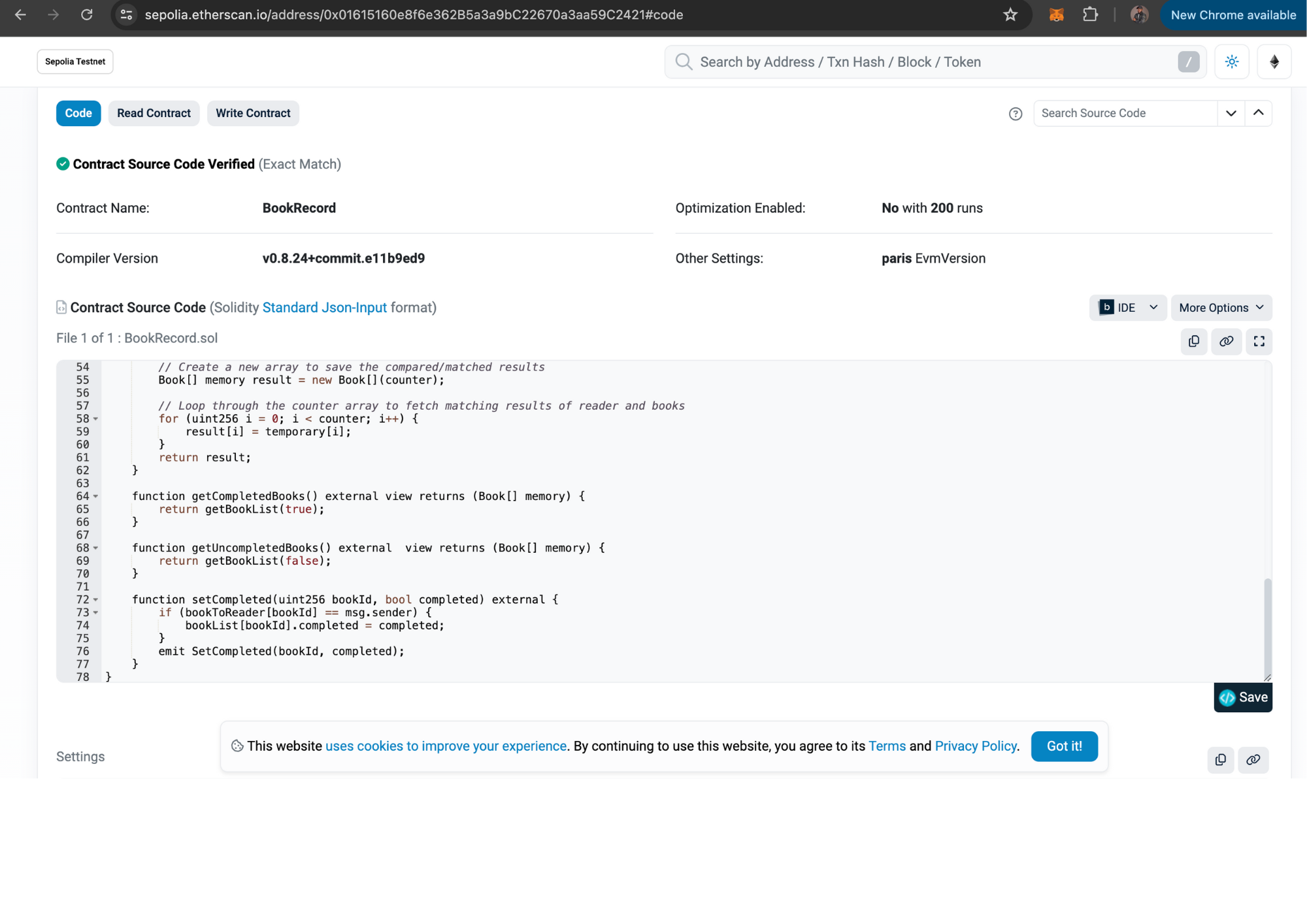 Image etherscan verification page