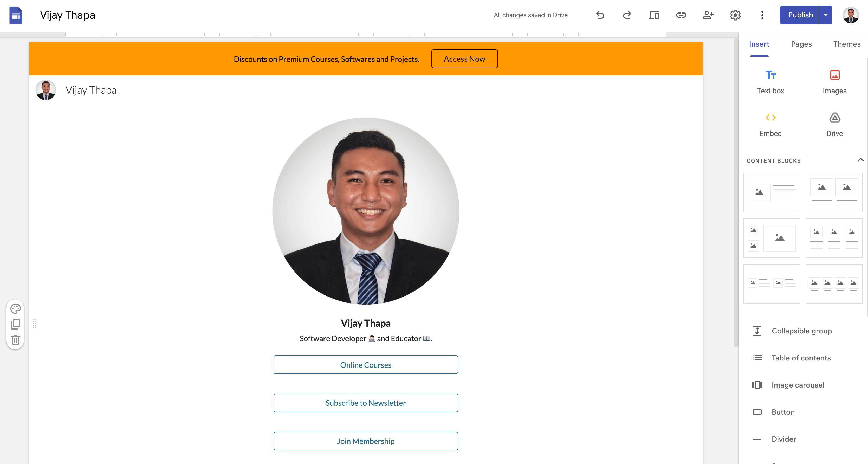 Link-in-Bio Page Design after adding Announcement Banner