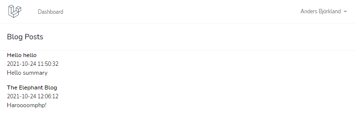 The listings page shows the title and summary of each blog post