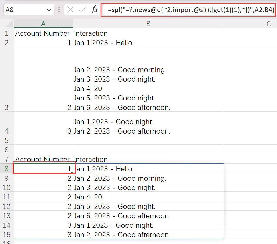 result table with code entered