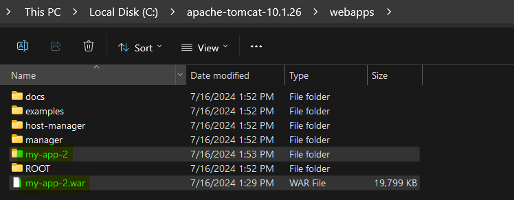 builded war file in the tomcat webapps folder