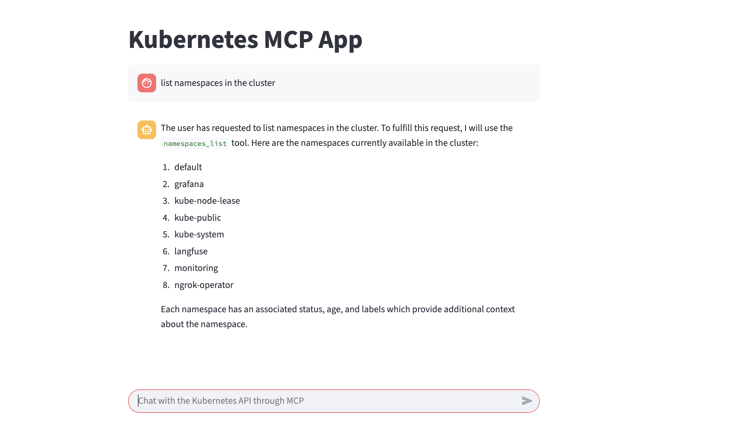 Check the list of namespaces from streamlit