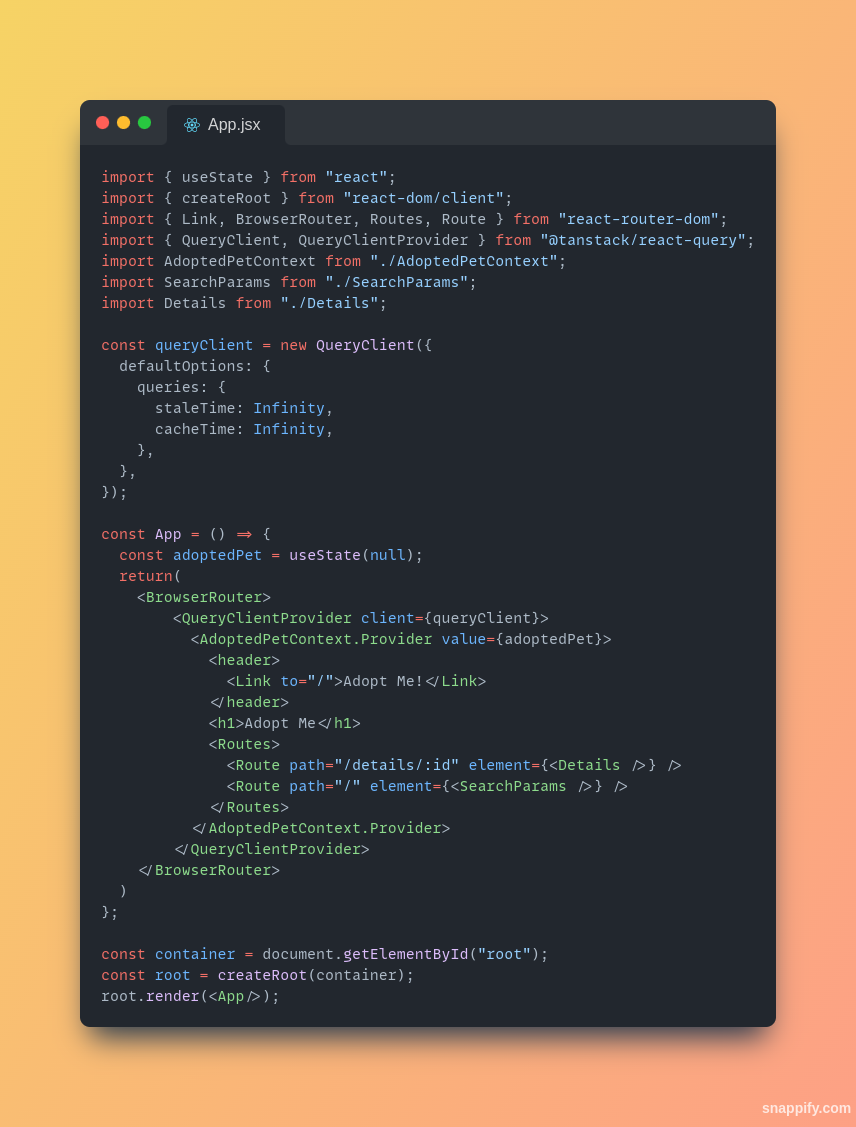 App.jsx file containing react code 