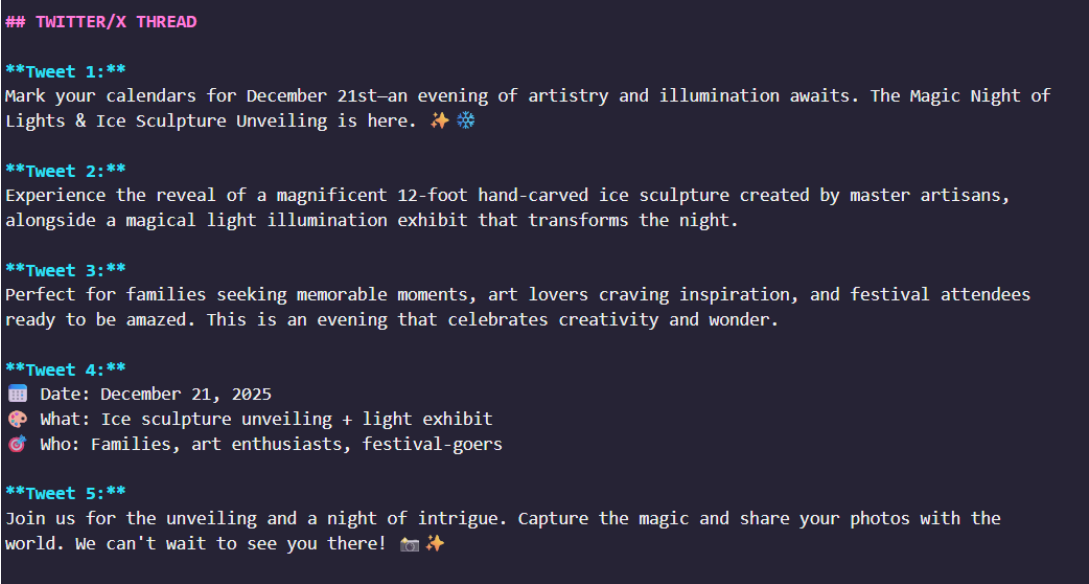 Twitter thread – Magic Night of Lights and Ice Sculpture Unveiling