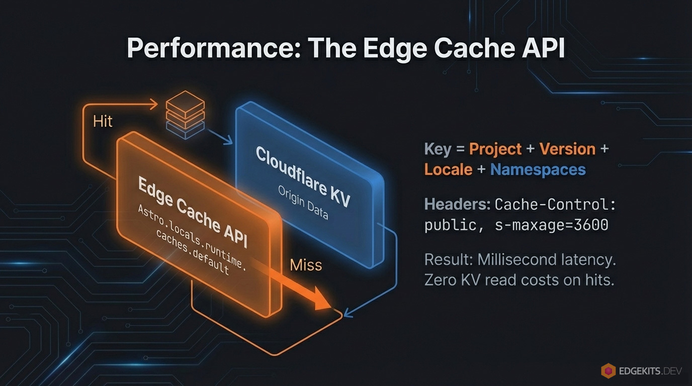 Flowchart demonstrating Edge Cache API intercepting requests before hitting Cloudflare KV