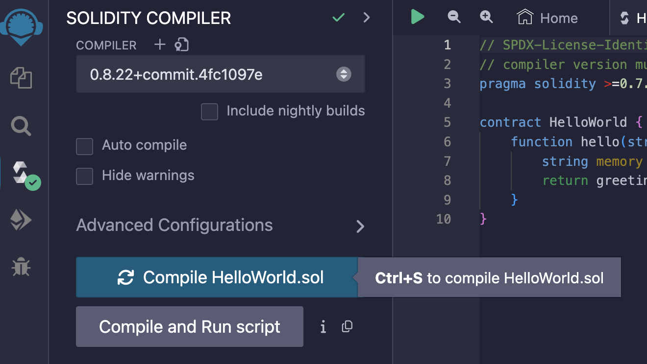 Solidity smart contract compile