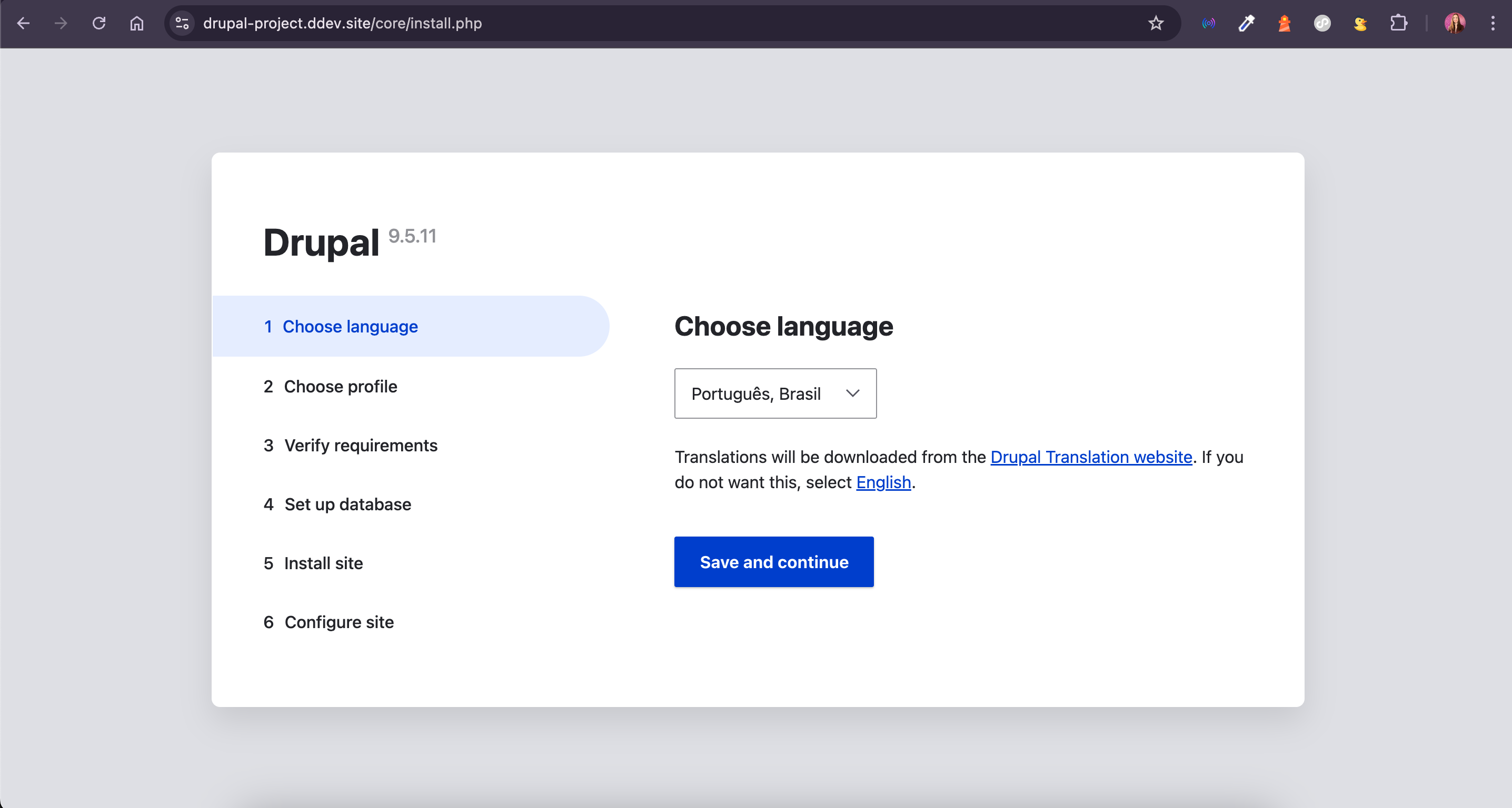 Drupal 설치 화면