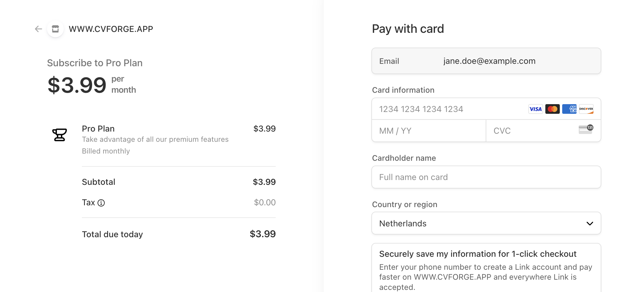 Checkout page CV Forge
