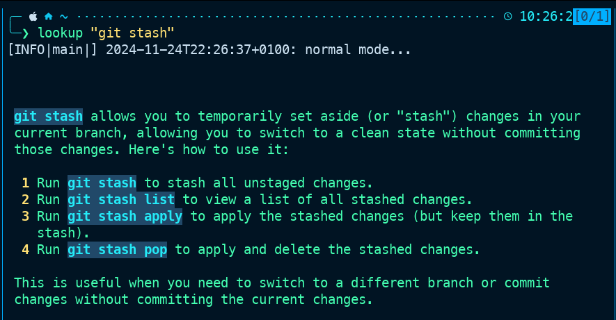 Image showing basic usage of the lookup command