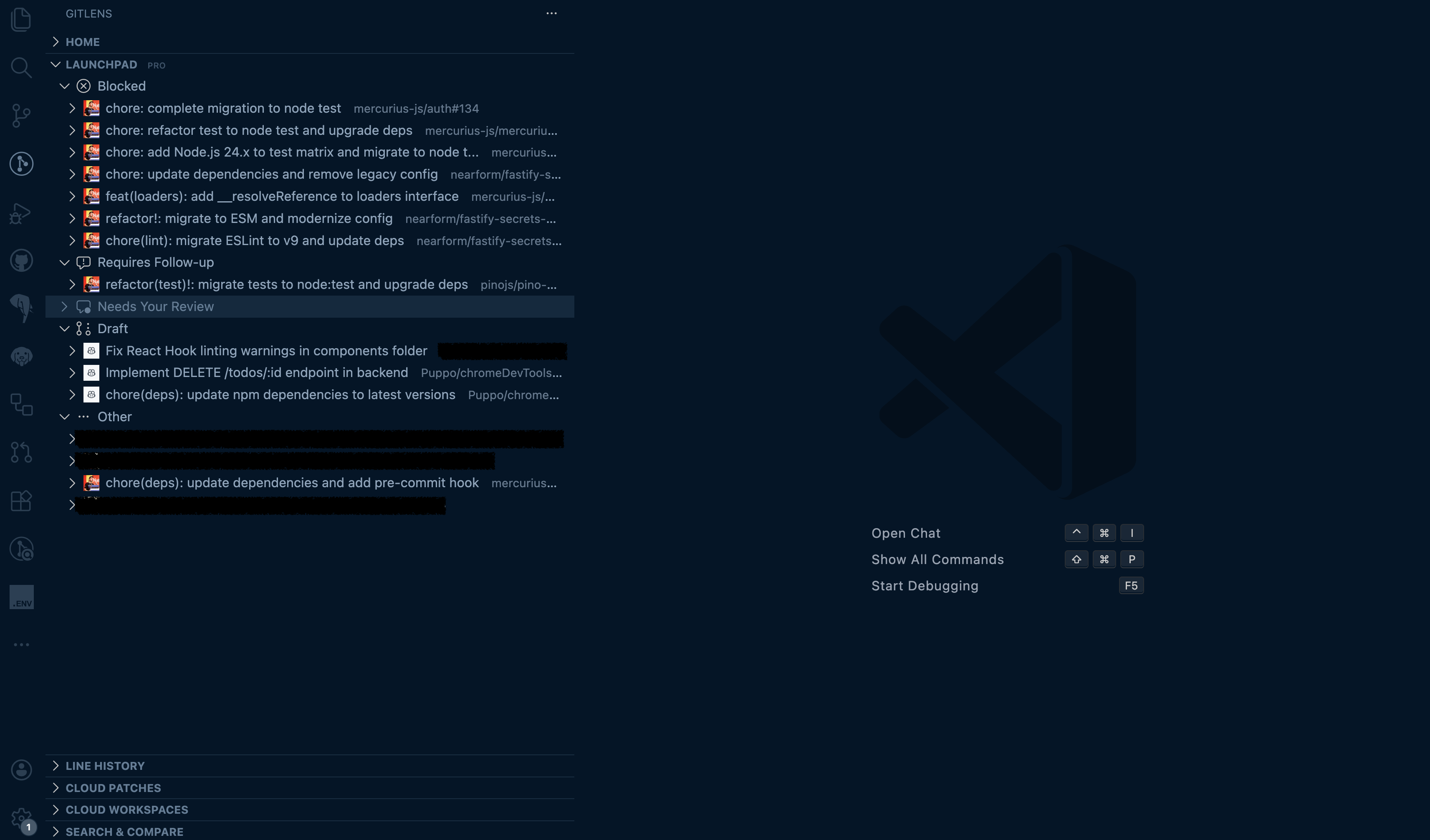 GitLens 启动面板