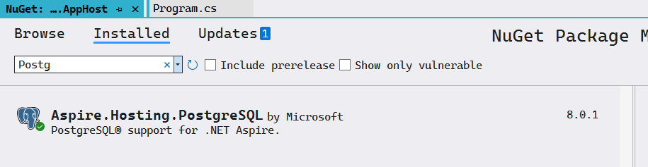 Imagem do Nuget para PostgreSQL