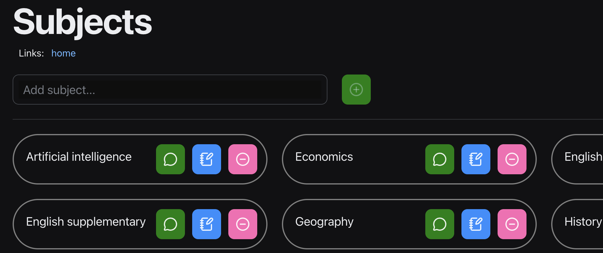 Subjects page