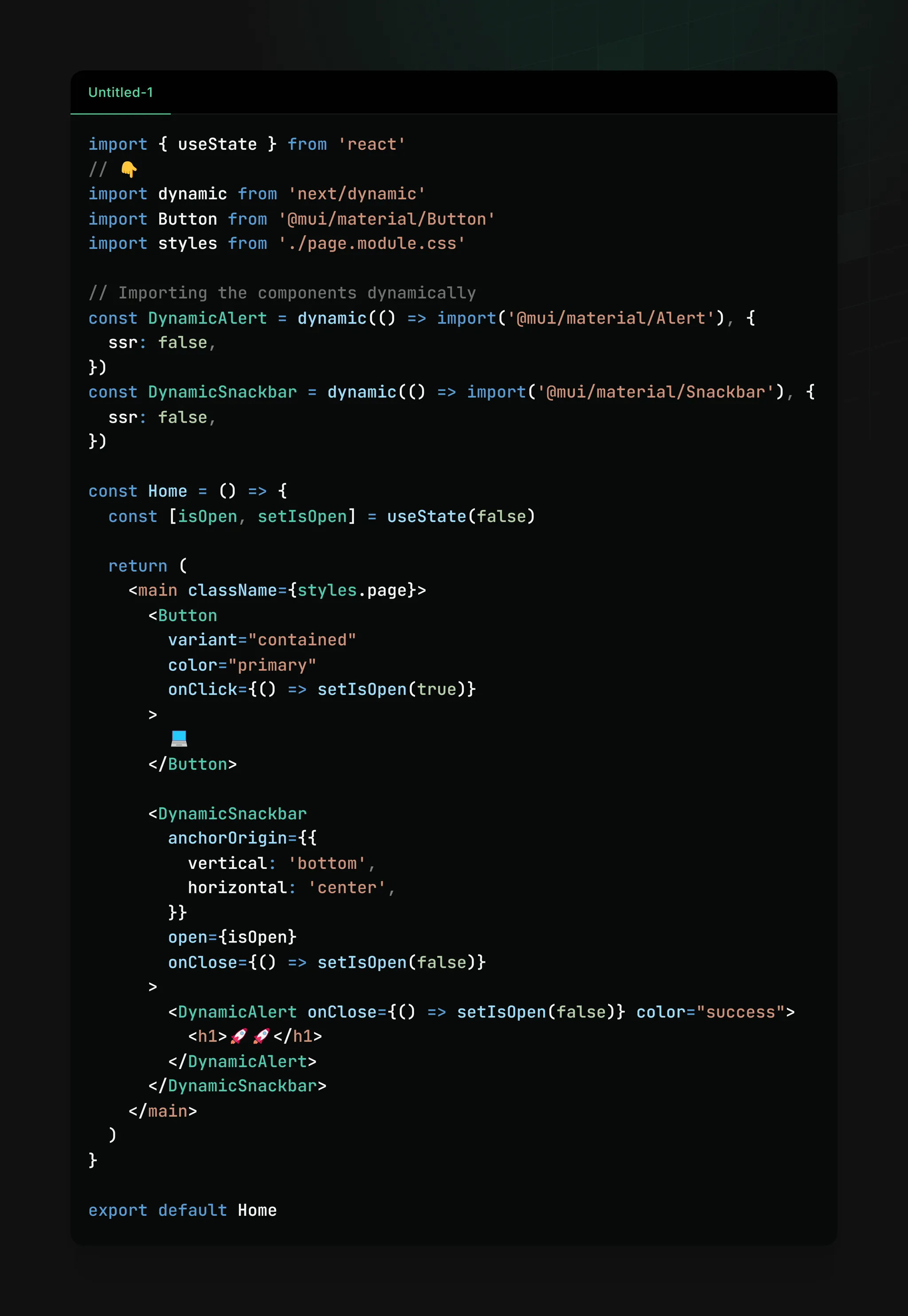 Example code using dynamic imports from next.js