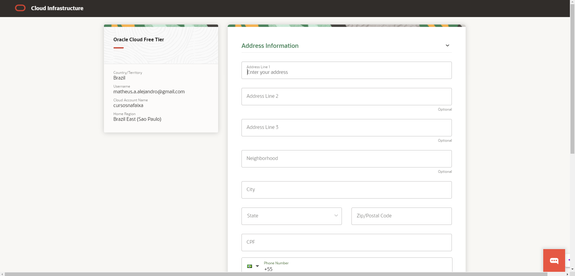Tela de finalização de cadastro