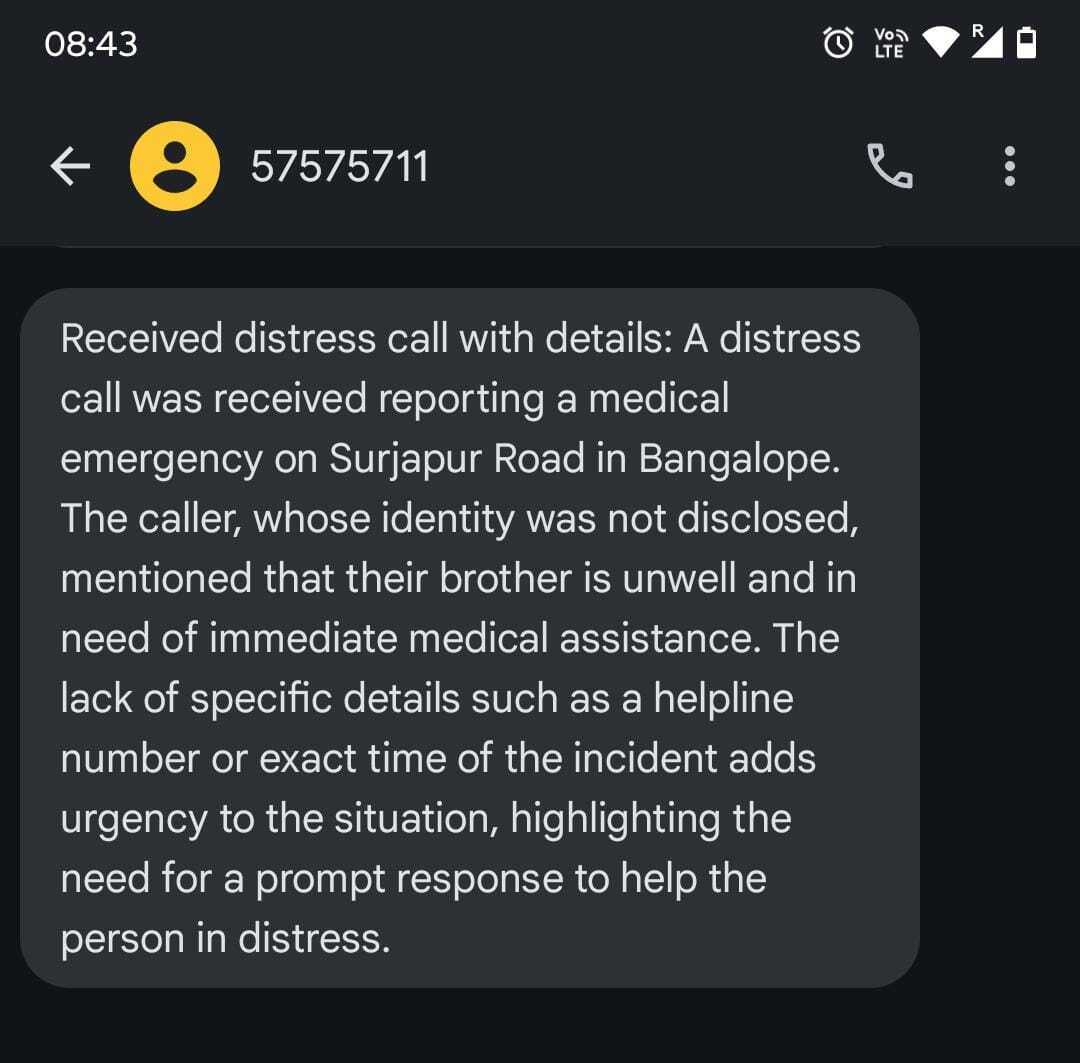 Redirected message received from Helpline Triager