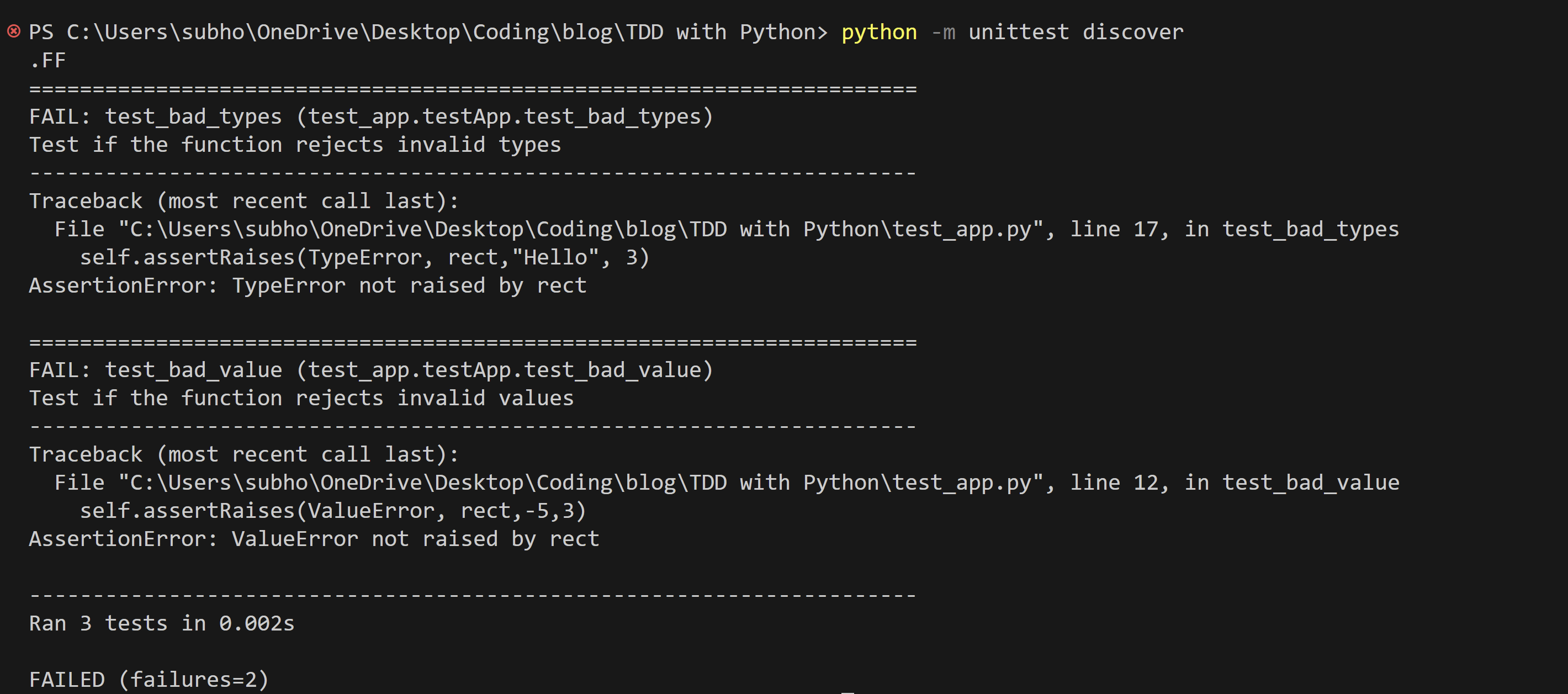 Running test cases with unittest