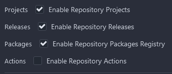 Showing enable Gitea actions option