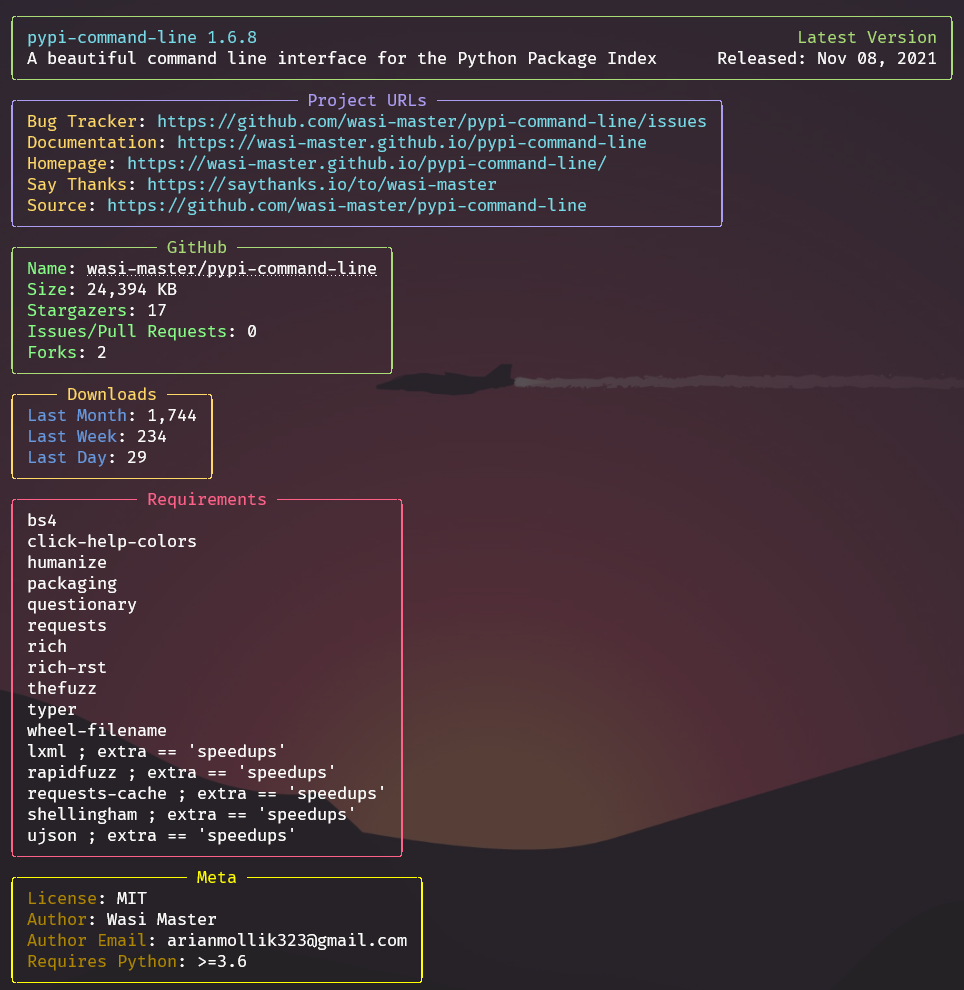 Image showing how the package info looks