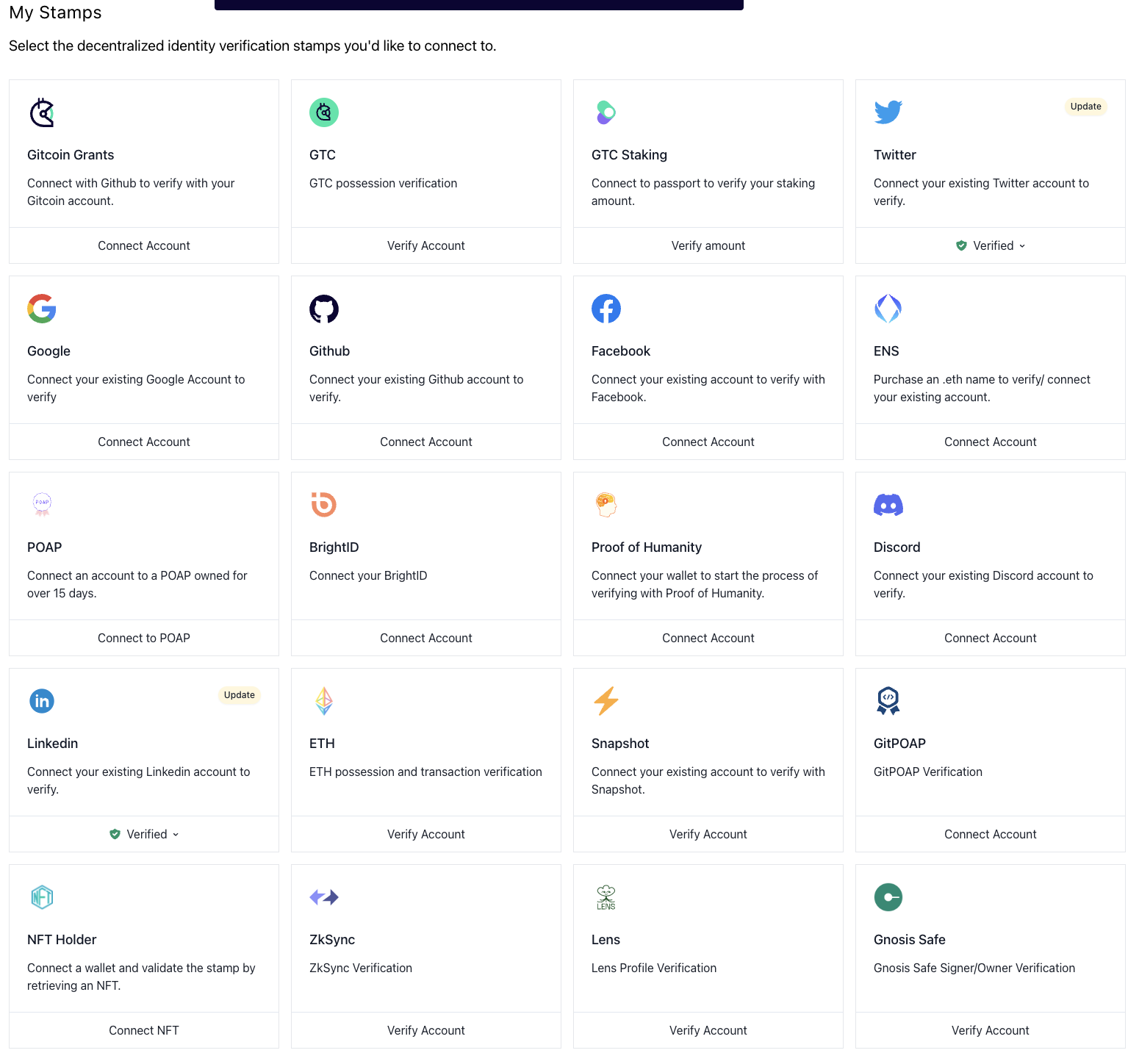 List of accounts you can connect your passport to