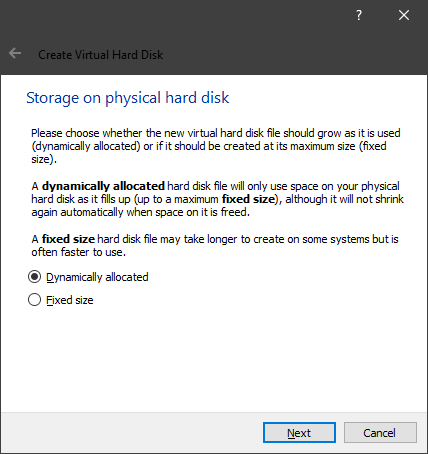 Storage on physical hard disk