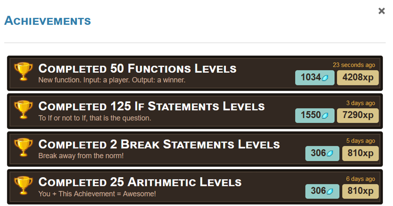 CodeCombat trophy achievements