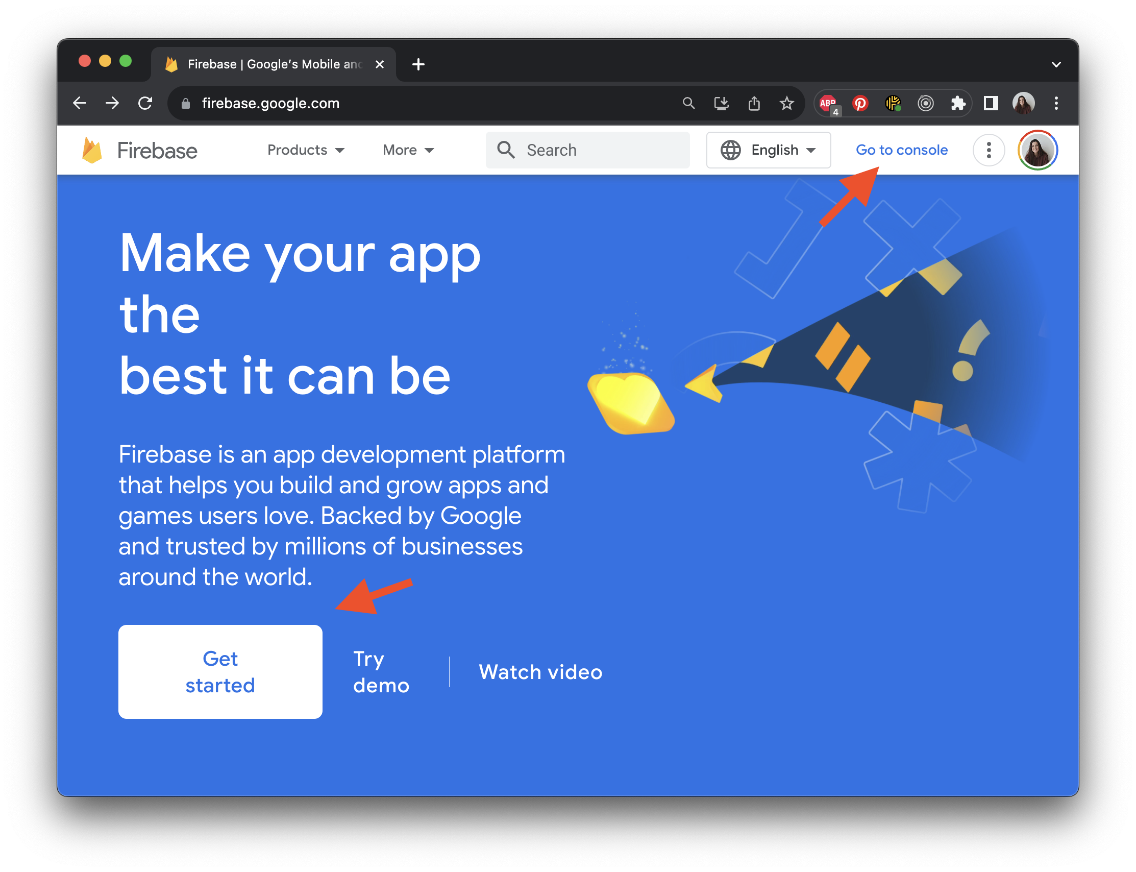 go to console on firebase website