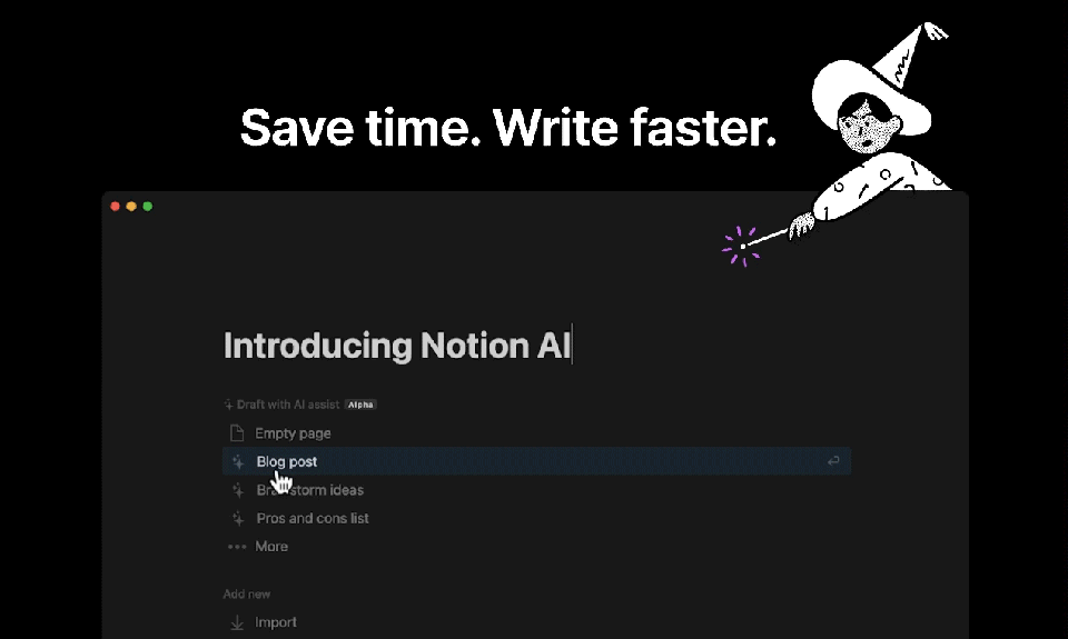 Notion AI generating a blog post 