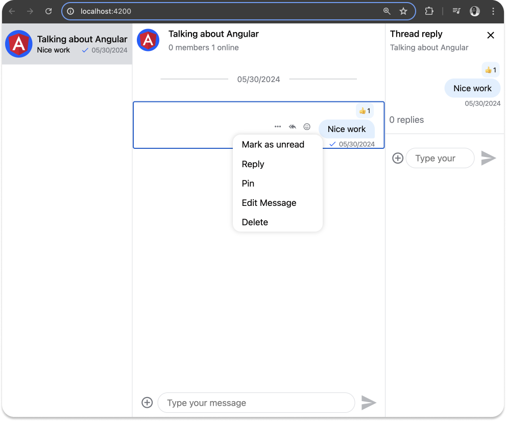 Chat UI with action menu