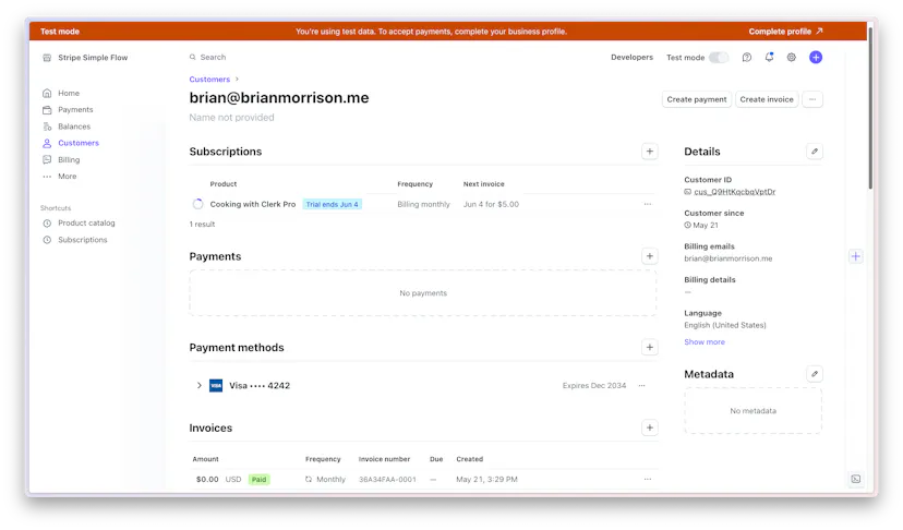 The user that has been registered and subscribed in Stripe.