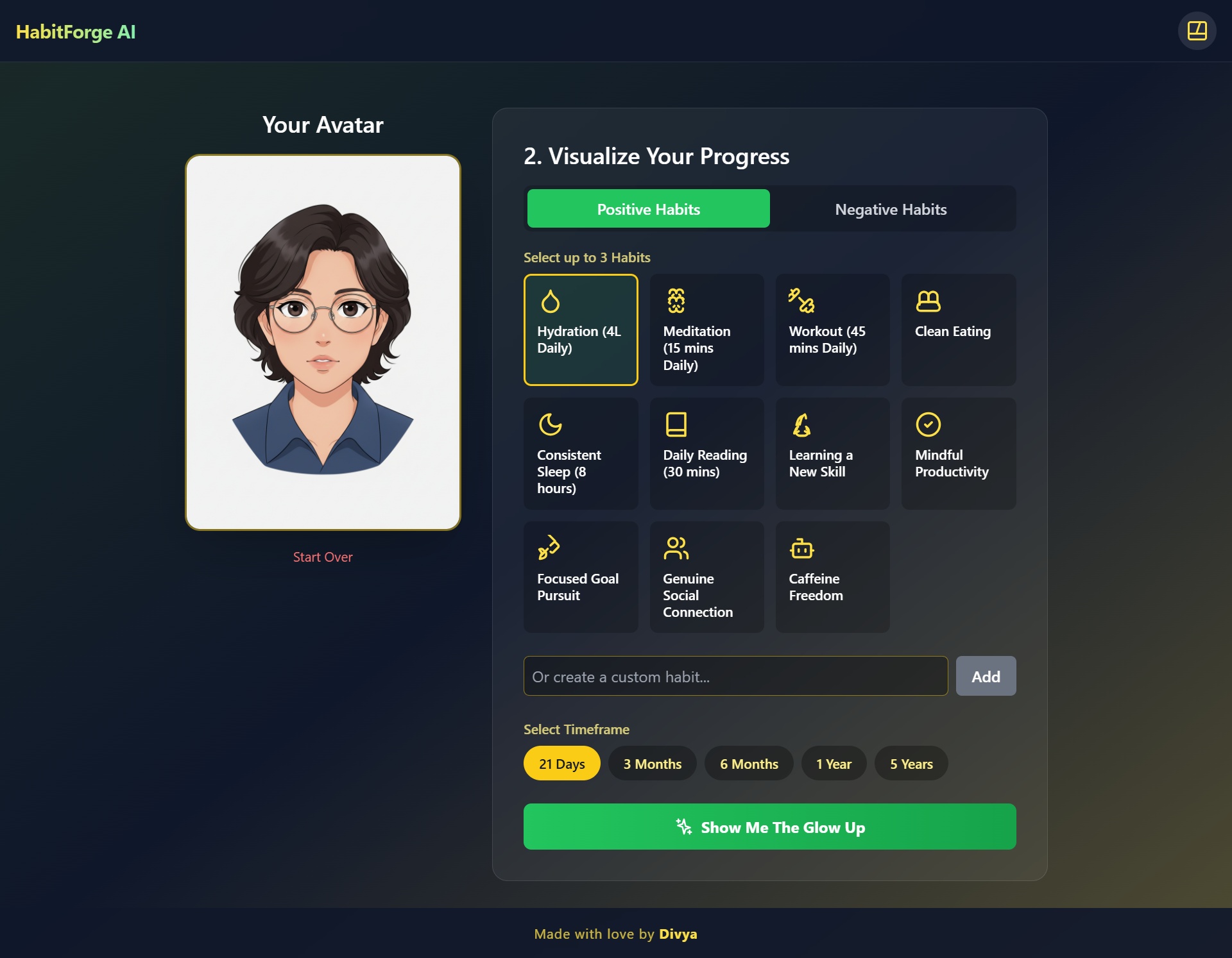user avatar & habit selection choices
