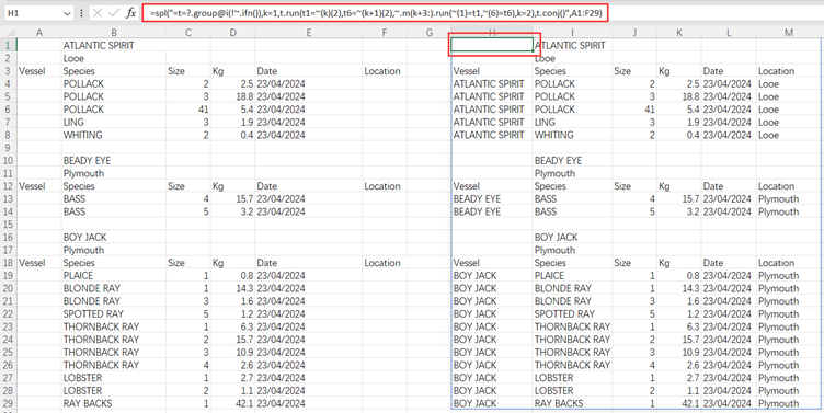 Table with SPL code entered
