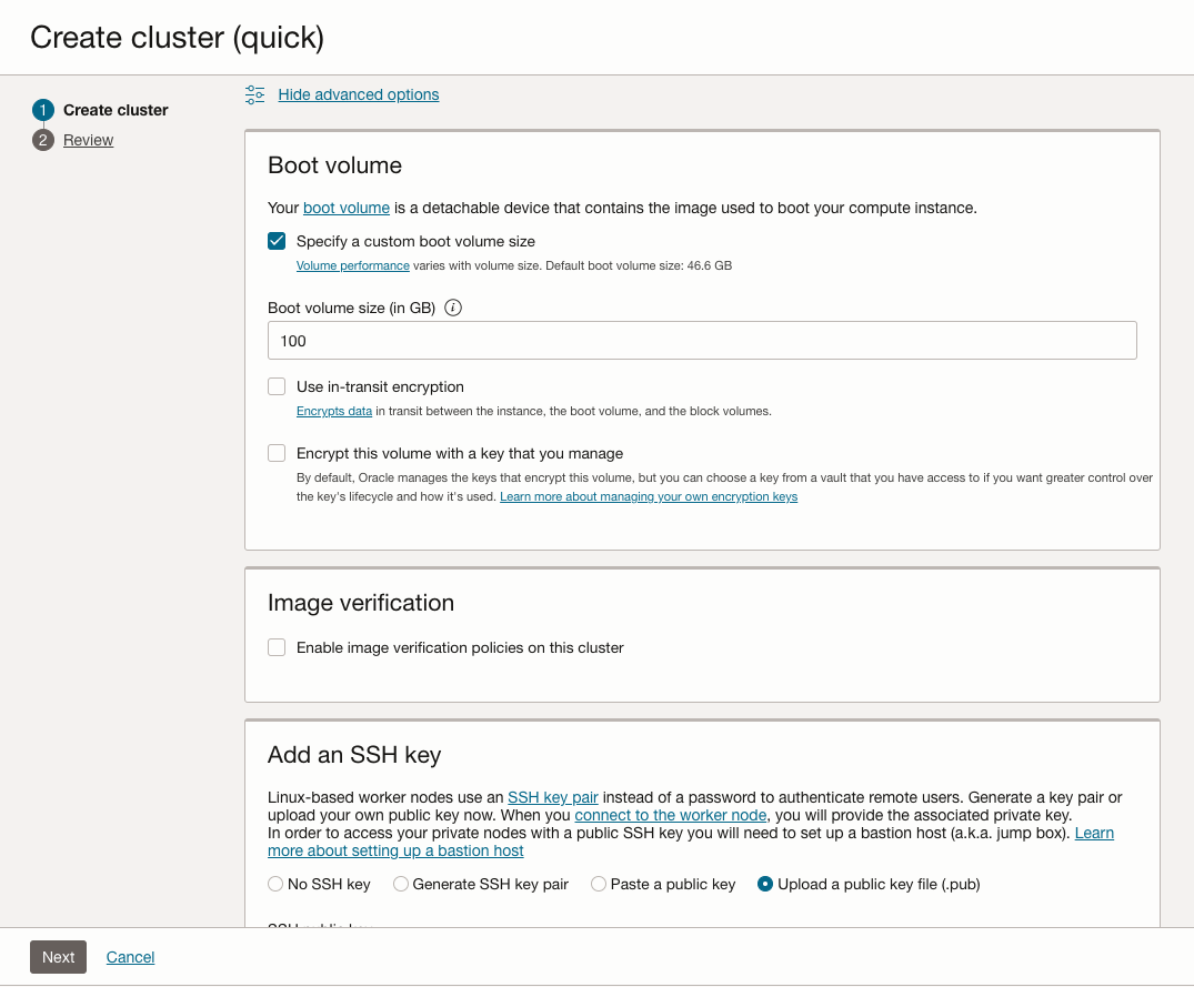 OKE creation optional step